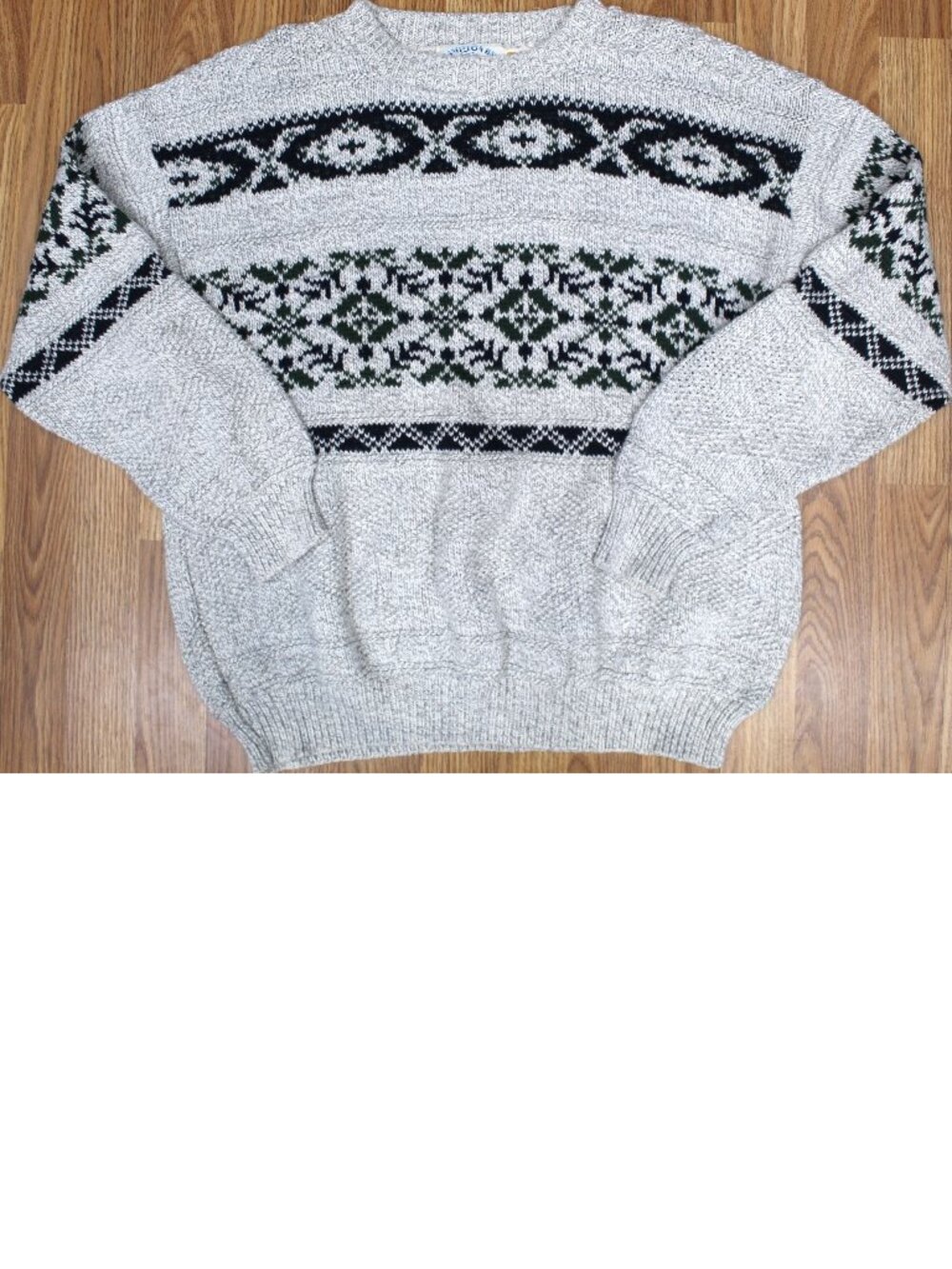 VTG HAMPTON BAY Mens 100% COTTON SKI SWEATER GRAY, NAVY & GREEN Sz X-LARGE, XL